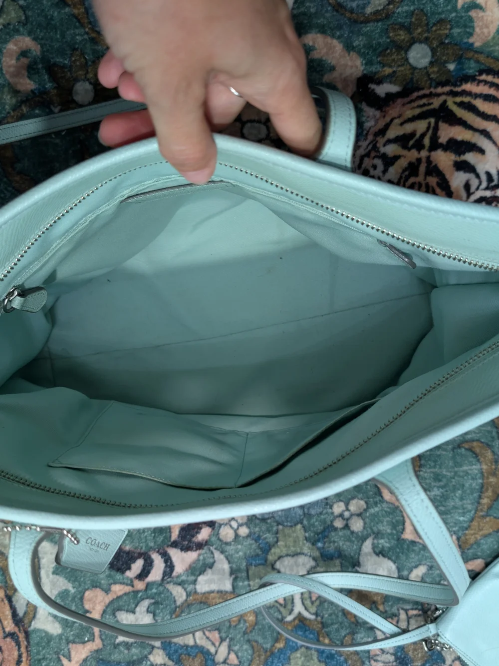 COACH Women's Light Mint Leather Tote with Wristlet